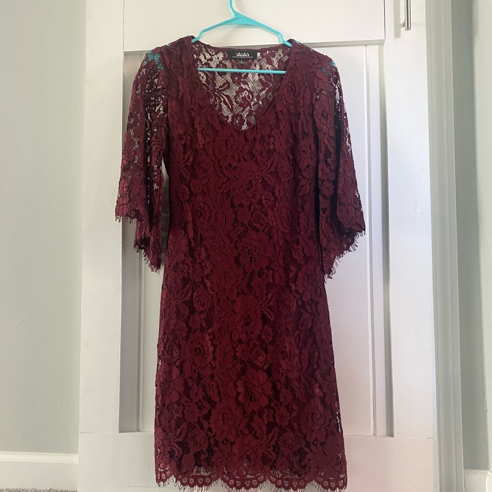 Lulus Wine Colored Lace Dress - Size Large